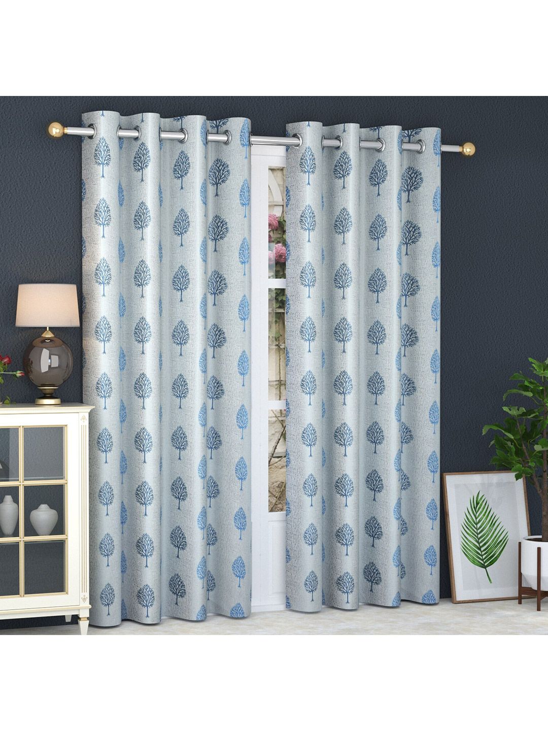 MULTITEX Blue Set of 2 Floral Window Curtain Price in India