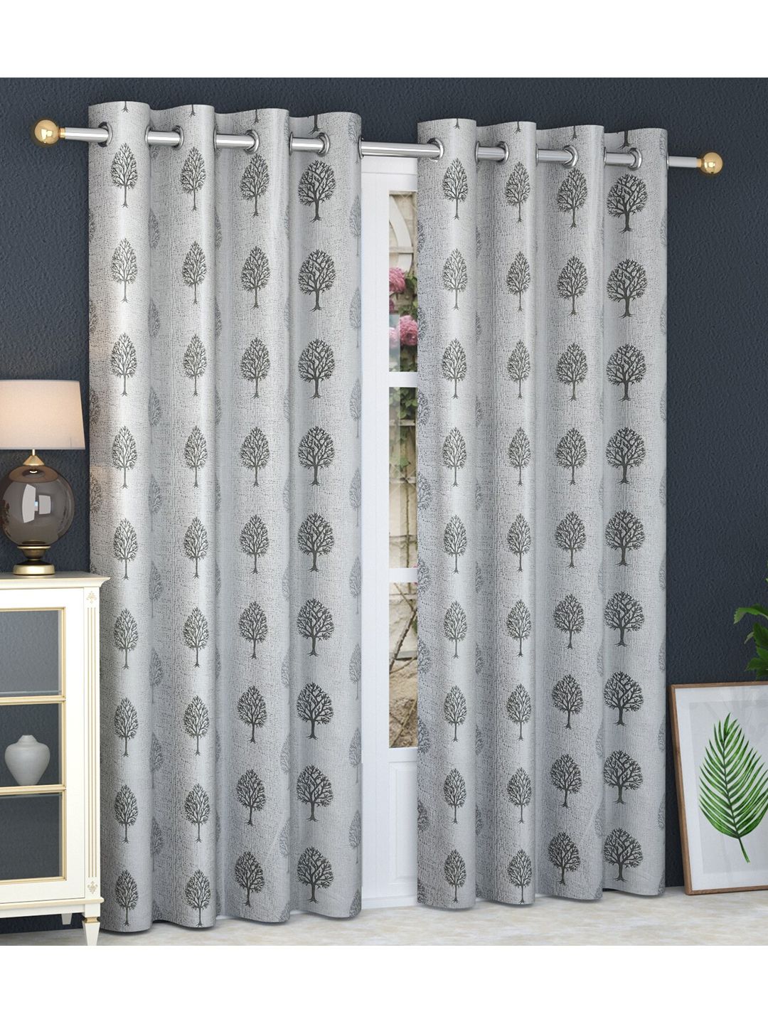 MULTITEX Grey & Black Set of 2 Floral Door Curtain Price in India