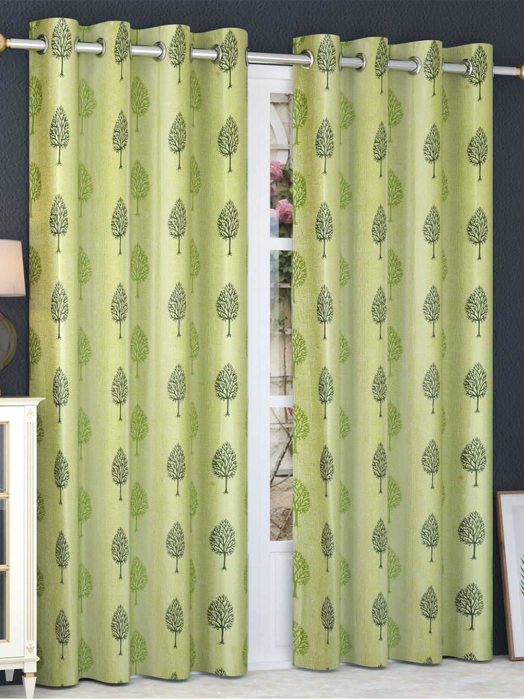 MULTITEX Green Set of 2 Floral Door Curtains Price in India