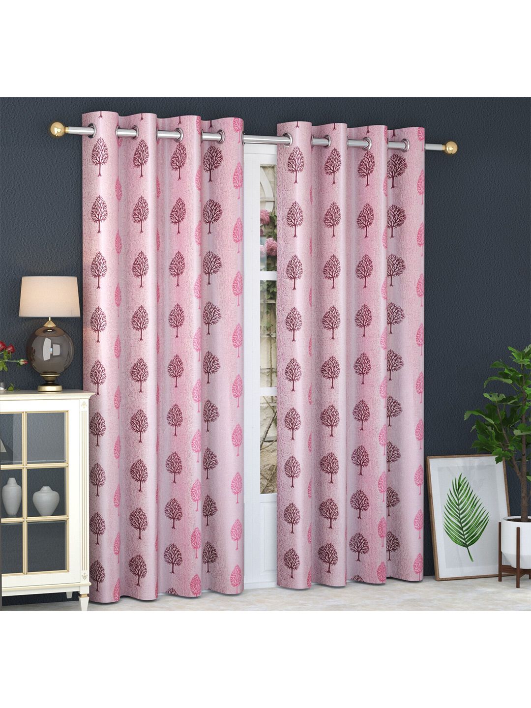 MULTITEX Purple & Pink Set of 2 Floral Long Door Curtain Price in India