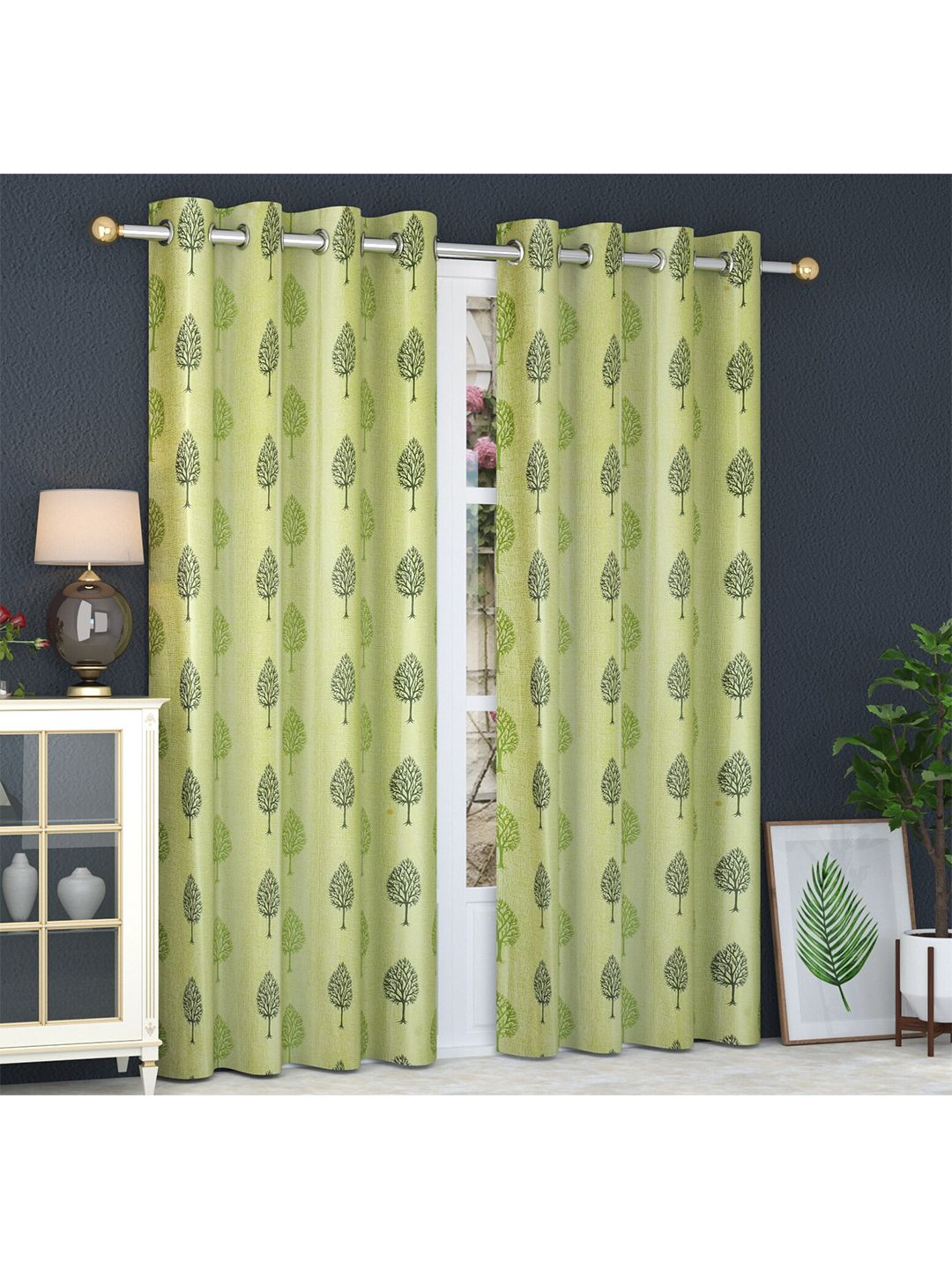 MULTITEX Green Set of 2 Floral Long Door Curtain Price in India