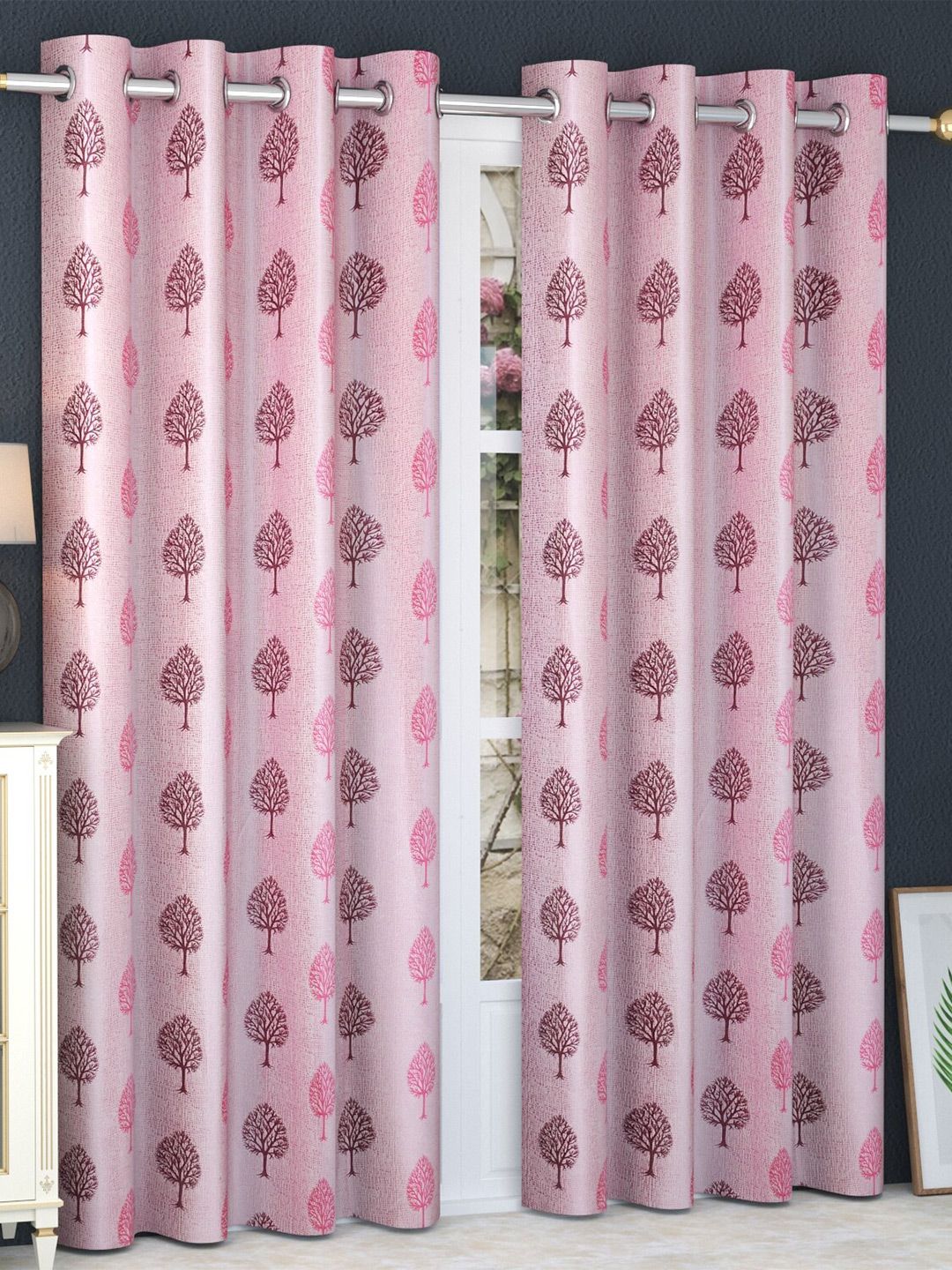 MULTITEX Pink & Purple Set of 2 Floral Door Curtain Price in India