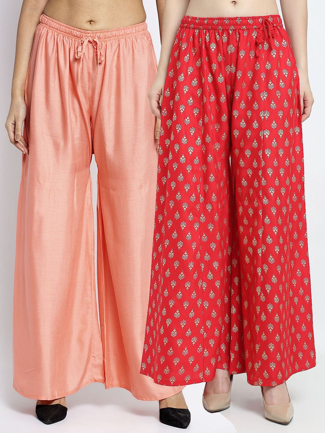 Jinfo Women Pack Of 2 Red & Peach Printed Palazzos Price in India