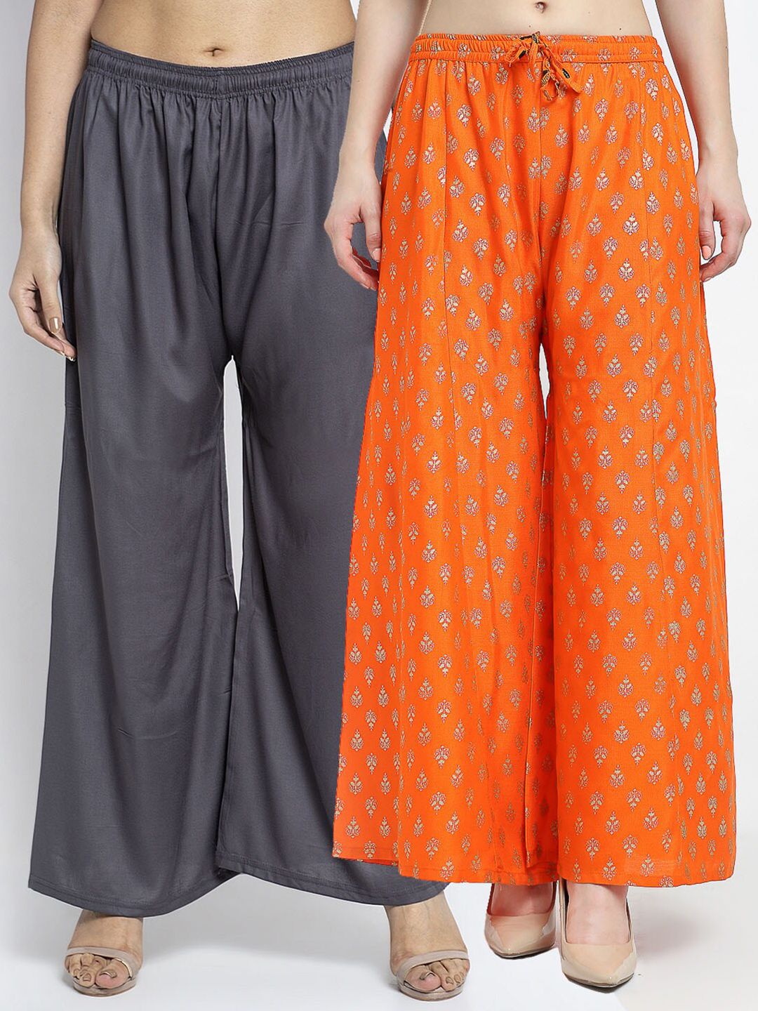 Jinfo Women Pack Of 2 Grey & Orange Printed Palazzos Price in India