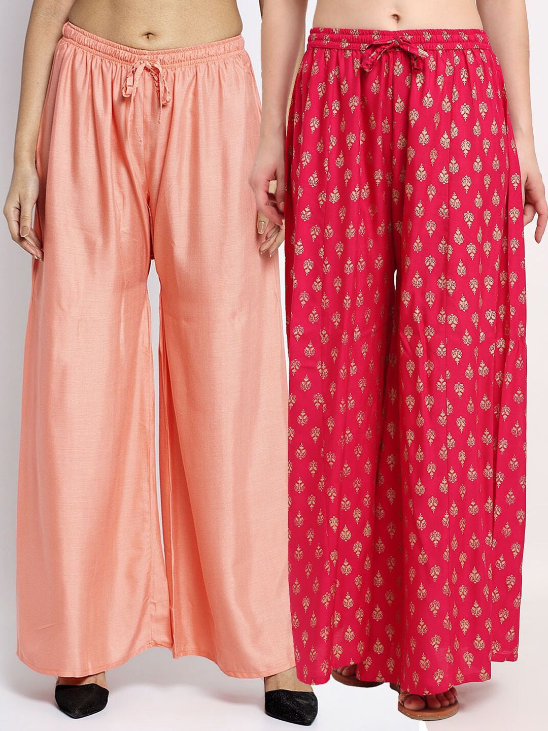 Jinfo Women Peach-Coloured & Pink 2 Flared Ethnic Palazzos Price in India