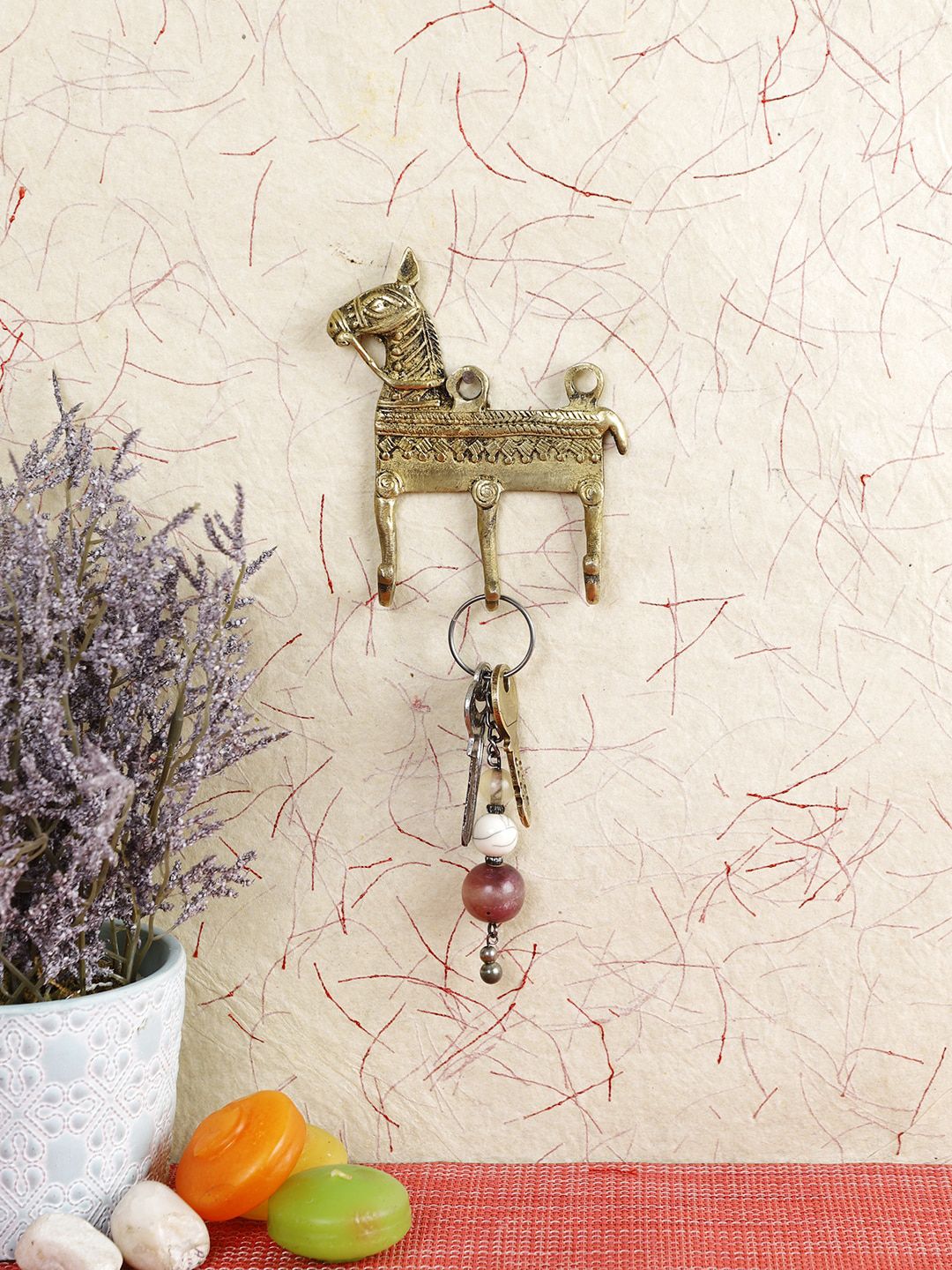 Imli Street Gold-Toned Textured Horse Design Keys Wall Hook Price in India