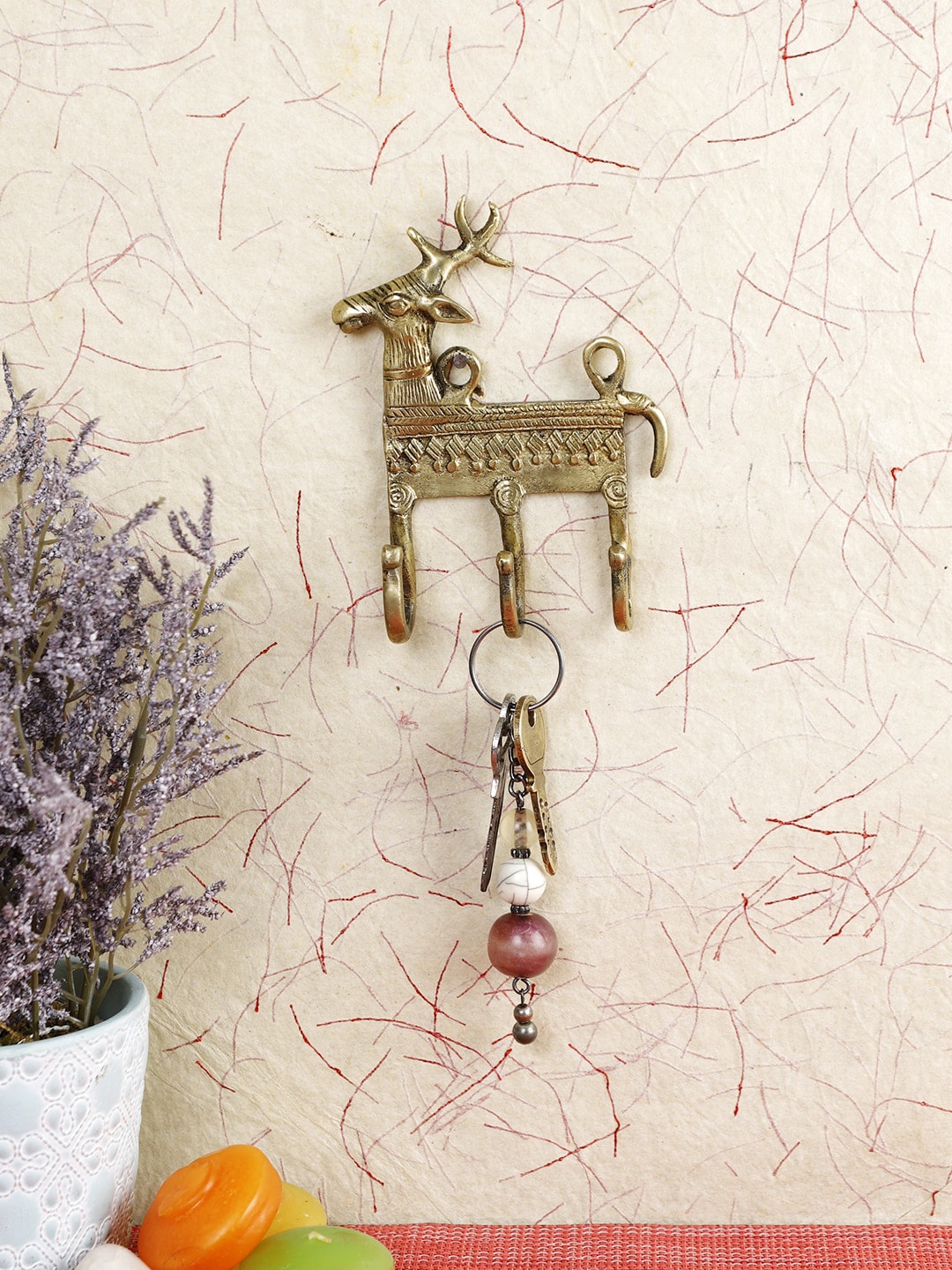 Imli Street Gold-Toned Textured Deer Design Keys Wall Hook Price in India