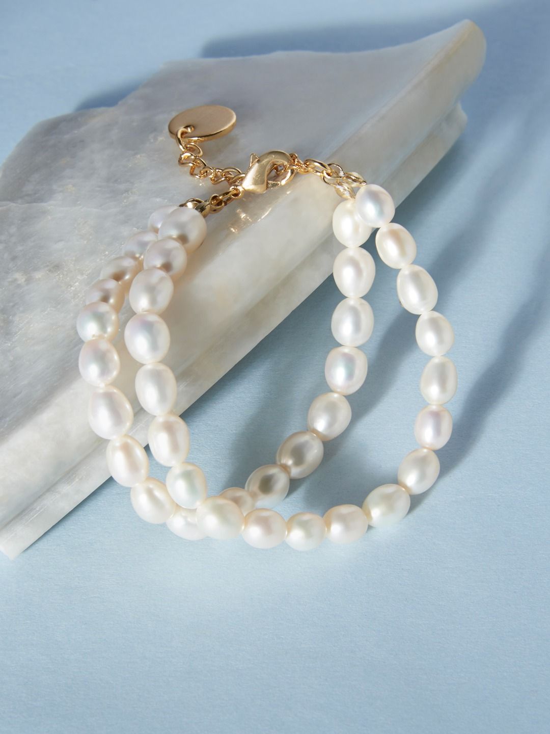 Zaveri Pearls White Gold-Plated Freshwater Natural Rice AAA+ Dual Strand Bracelet Price in India