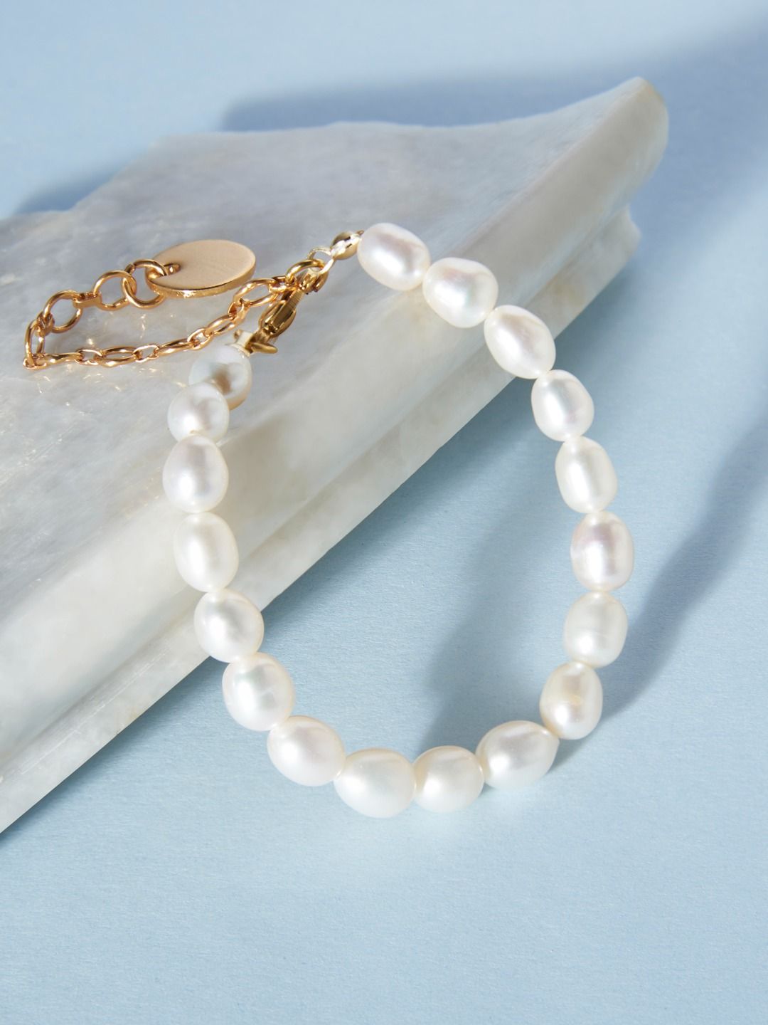 Zaveri Pearls Women Gold-Plated & White Freshwater Natural Pearls Wraparound Bracelet Price in India