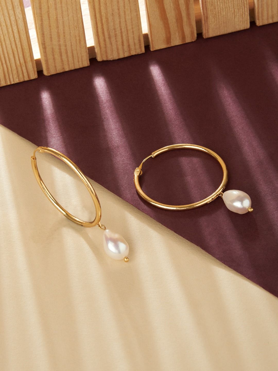 Zaveri Pearls Gold-Plated & White Hoop Earrings Price in India