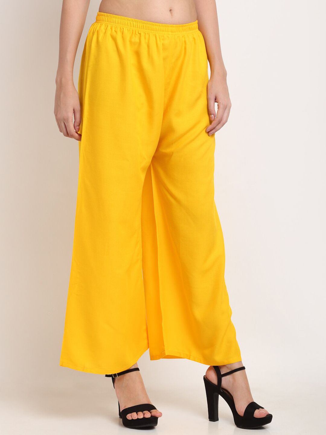 Miaz Lifestyle Women Yellow Solid Ethnic Palazzos Price in India