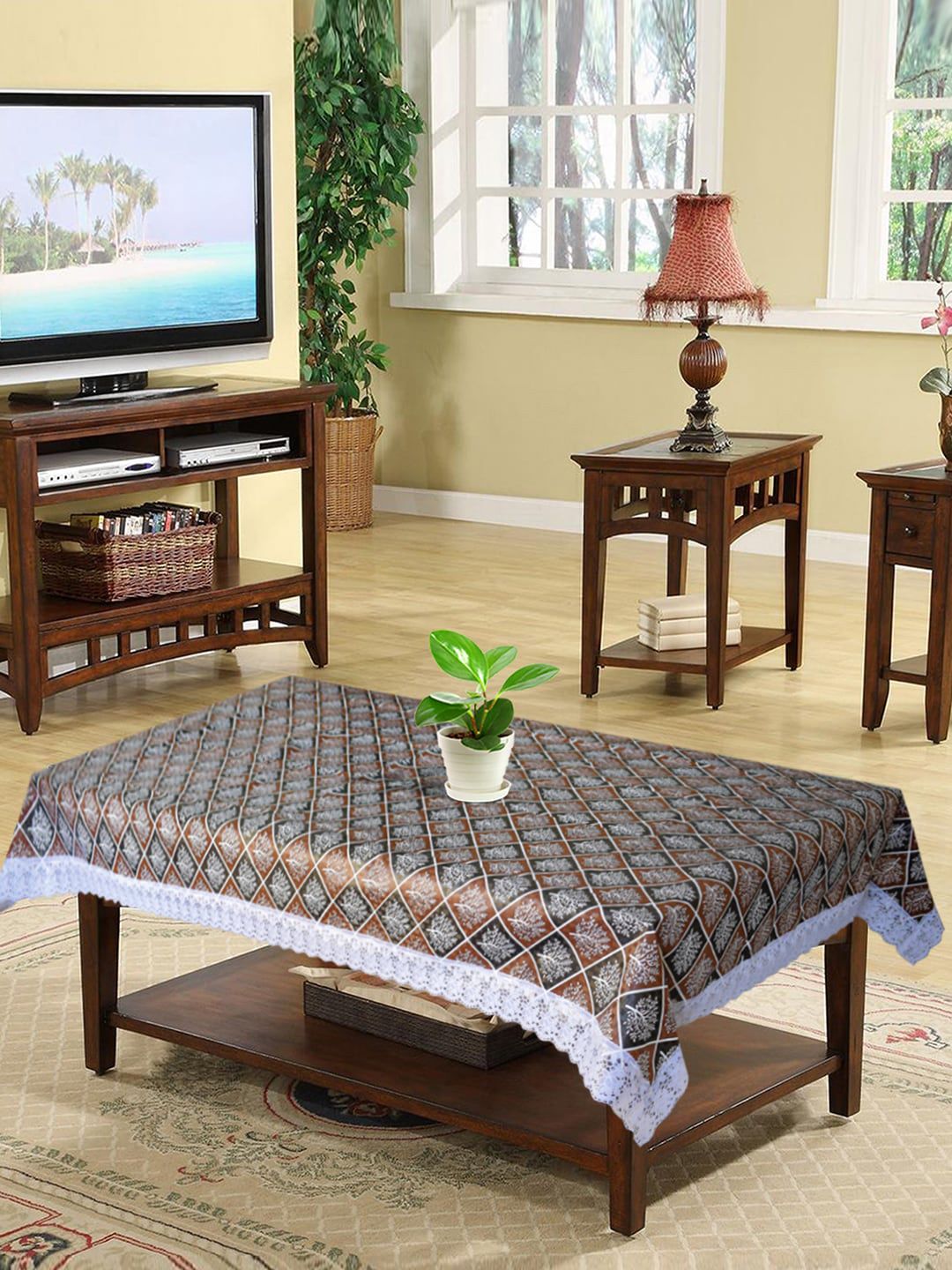 Kuber Industries Black & Brown Printed 4-Seater Rectangle Cotton Table Cover Price in India
