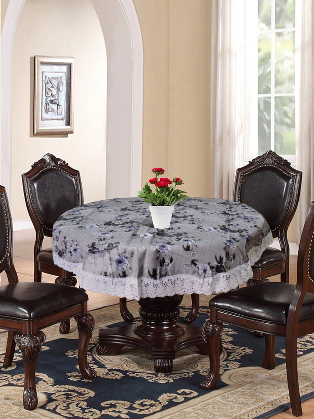 Kuber Industries Grey Printed 4 Seater Round Table Cover Price in India