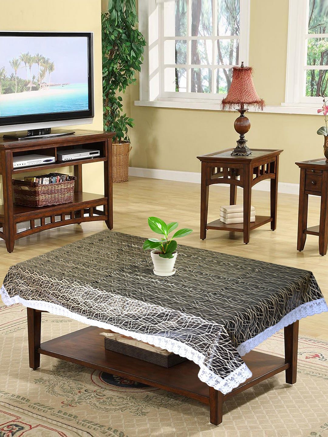 Kuber Industries Black Printed 4 Seater Table Cover Price in India