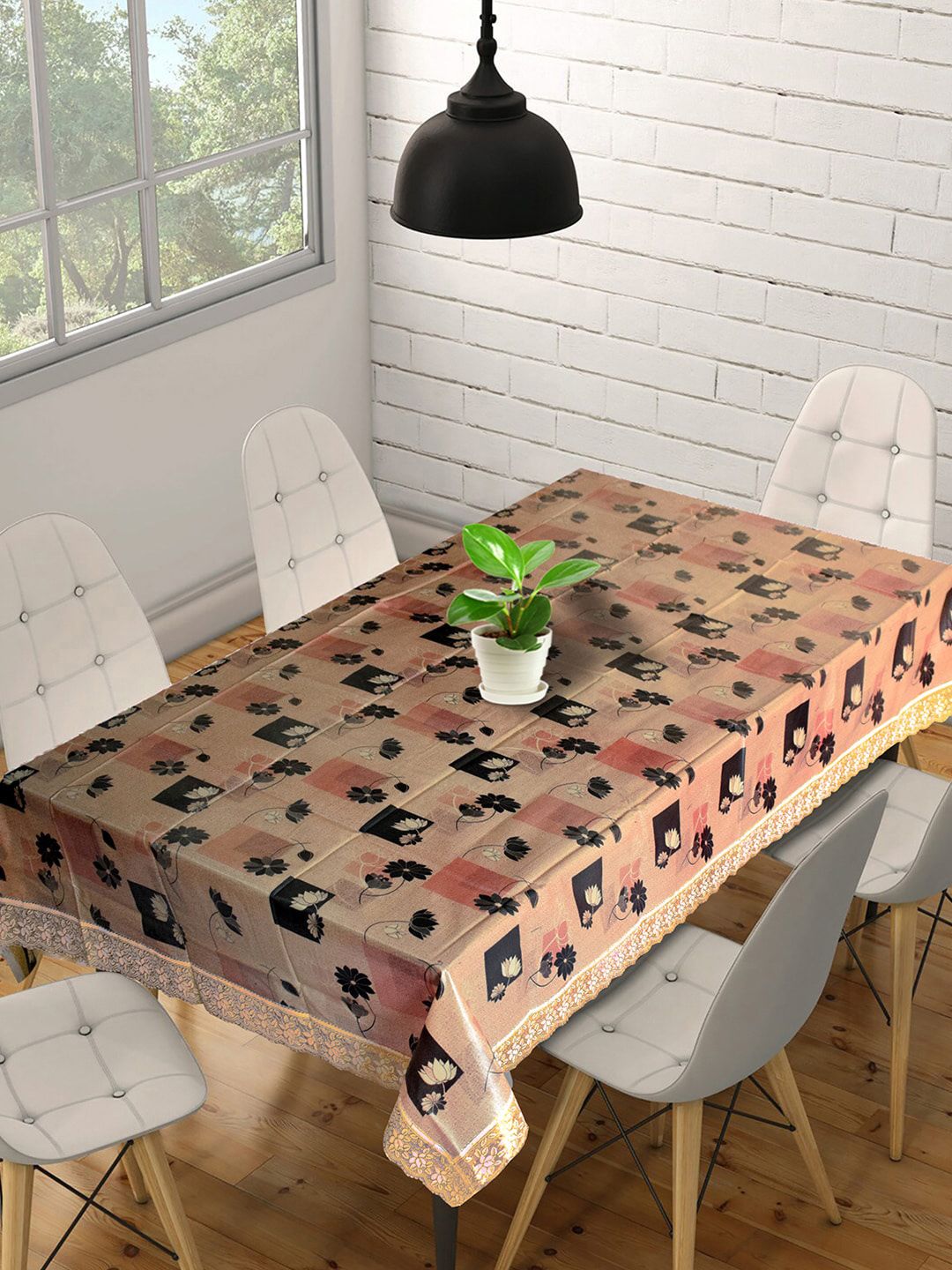 Kuber Industries Golden & Pink Printed 6-Seater Table Cover Price in India