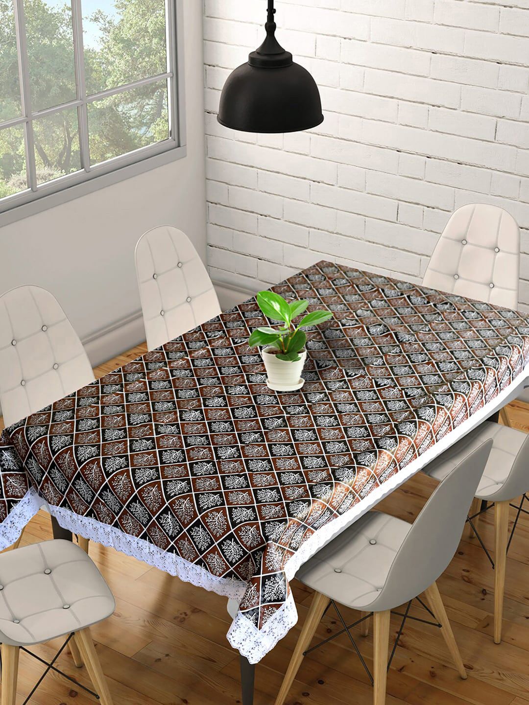 Kuber Industries Black, White & Brown Printed Rectangle Table Cover Price in India