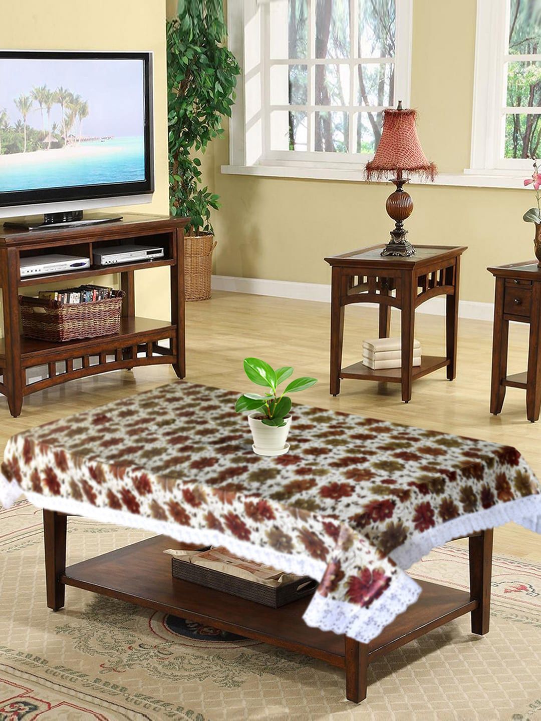 Kuber Industries Brown & White Printed 4-Seater Table Cover Price in India
