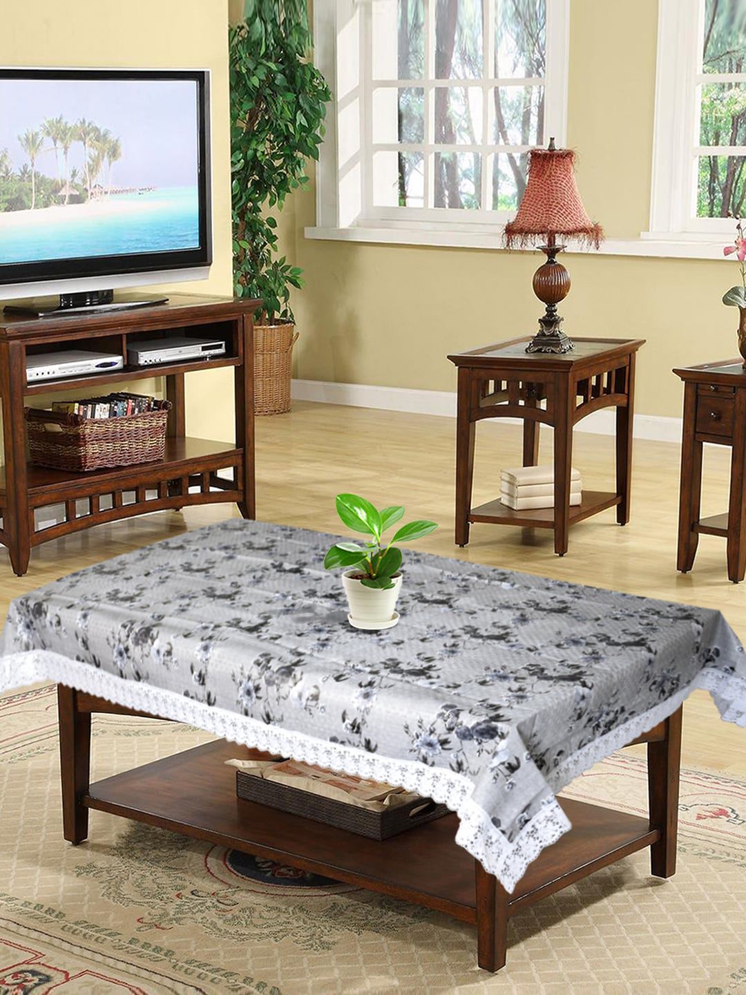Kuber Industries Grey Printed 4-Seater Rectangle Table Cover Price in India