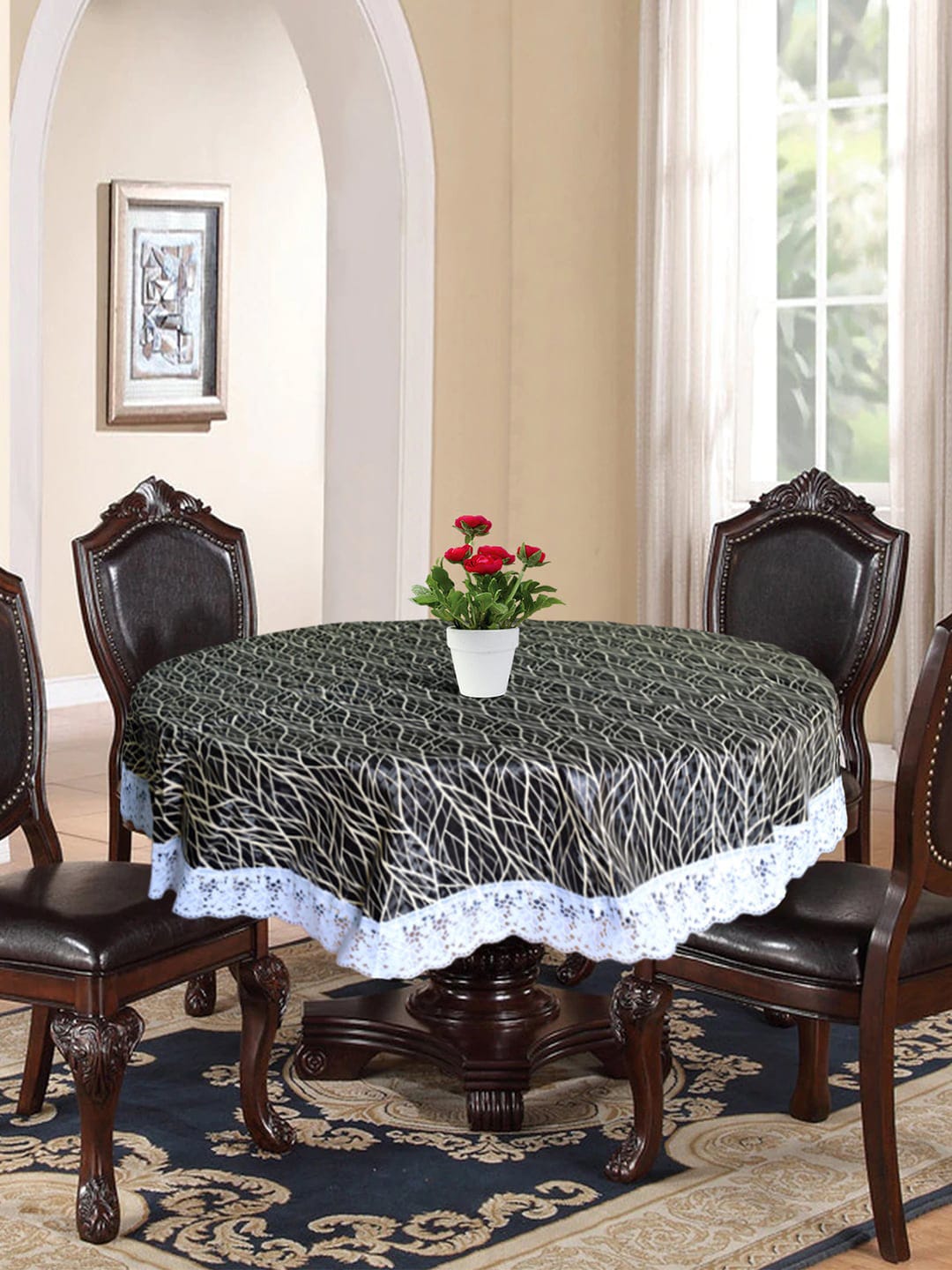 Kuber Industries Black & Off-White Printed 4-Seater Table Cover Price in India