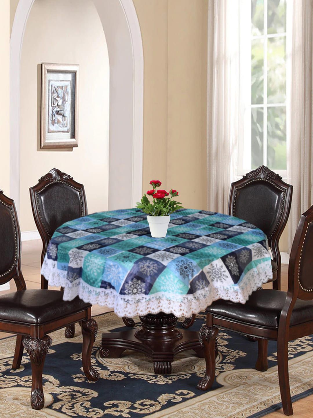 Kuber Industries Multi-Coloured Floral Printed Round Table Cover Price in India