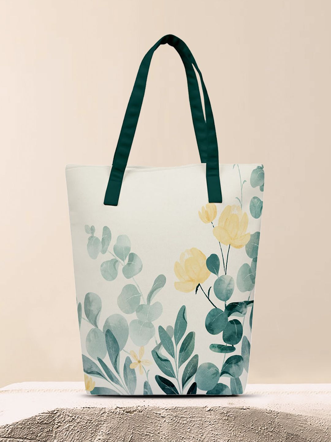 Crazy Corner Off White & Green Printed Structured Tote Bag Price in India