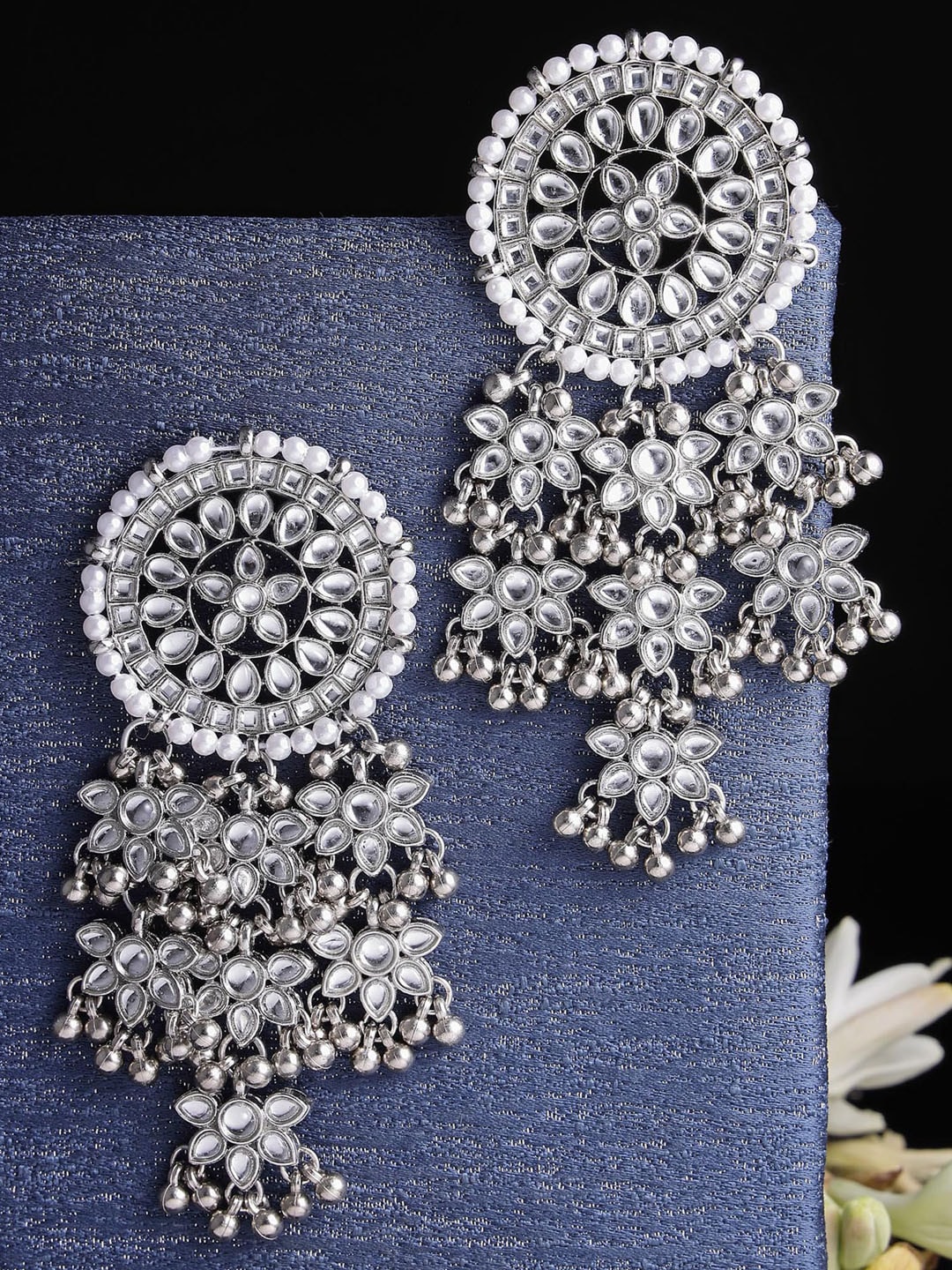 KARATCART Silver-Toned Floral Jhumkas Earrings Price in India