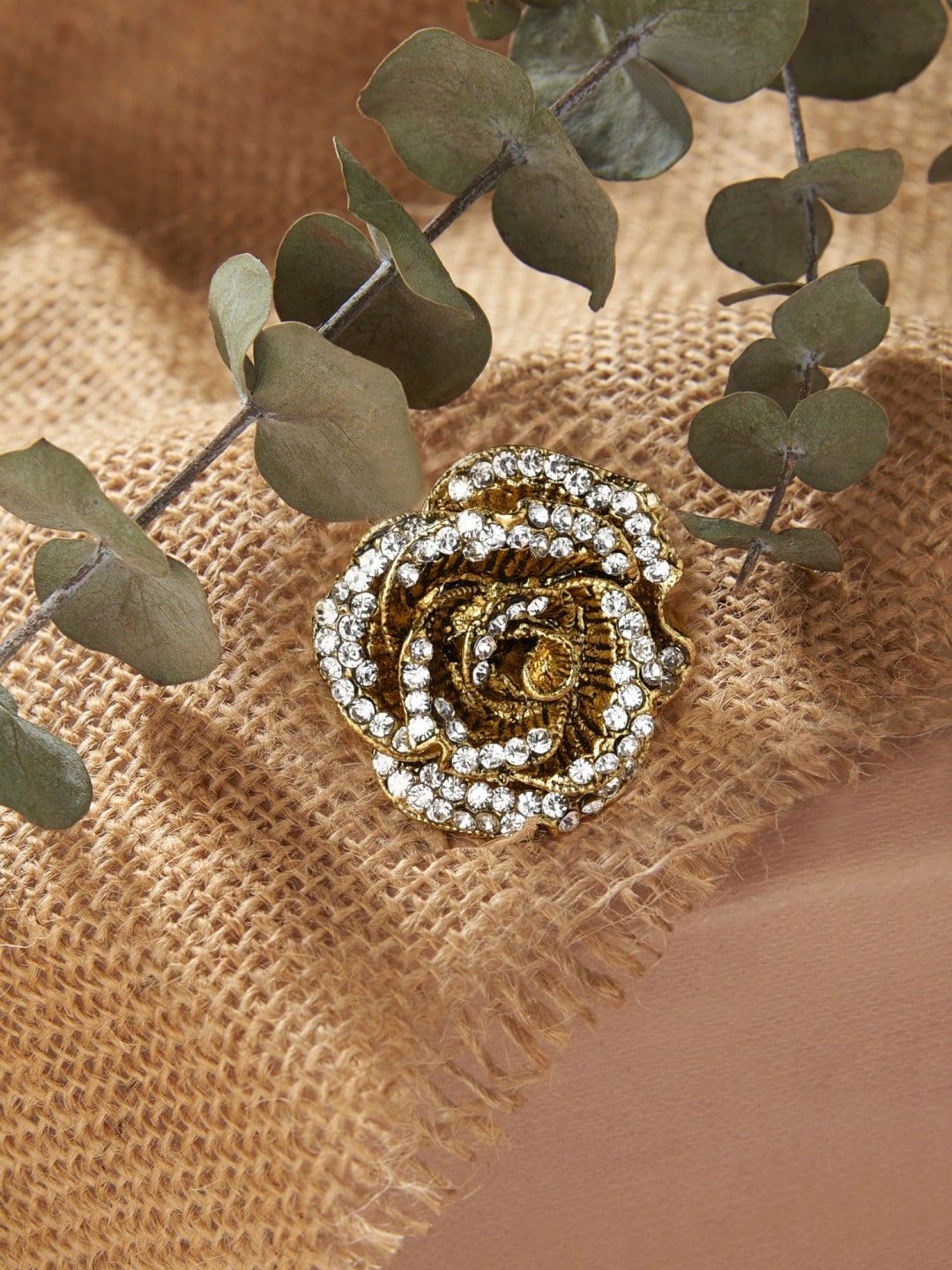 Zaveri Pearls Gold-Plated Embellished Flower Adjustable Antique Finger Ring Price in India