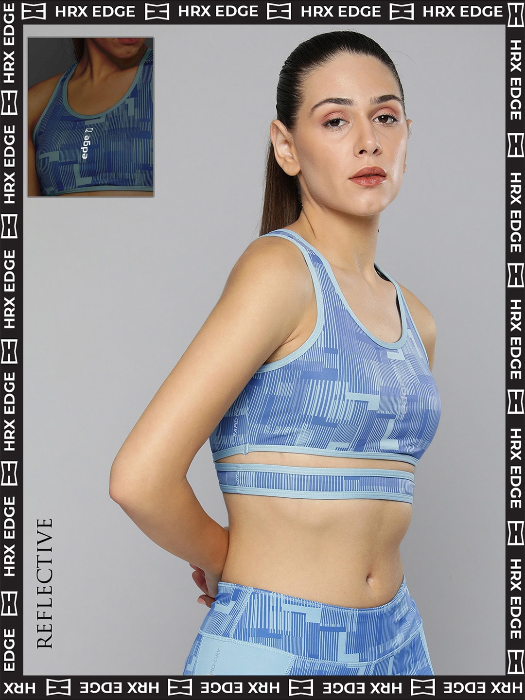 HRX By Hrithik Roshan Women Blue Rapid-Dry Solid EDGE Sports Bra Price in India