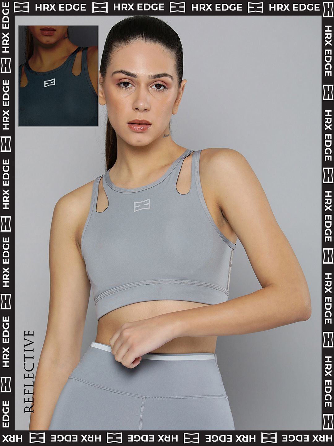 HRX By Hrithik Roshan EDGE Women Grey Rapid-Dry Solid Sports Bra Price in India
