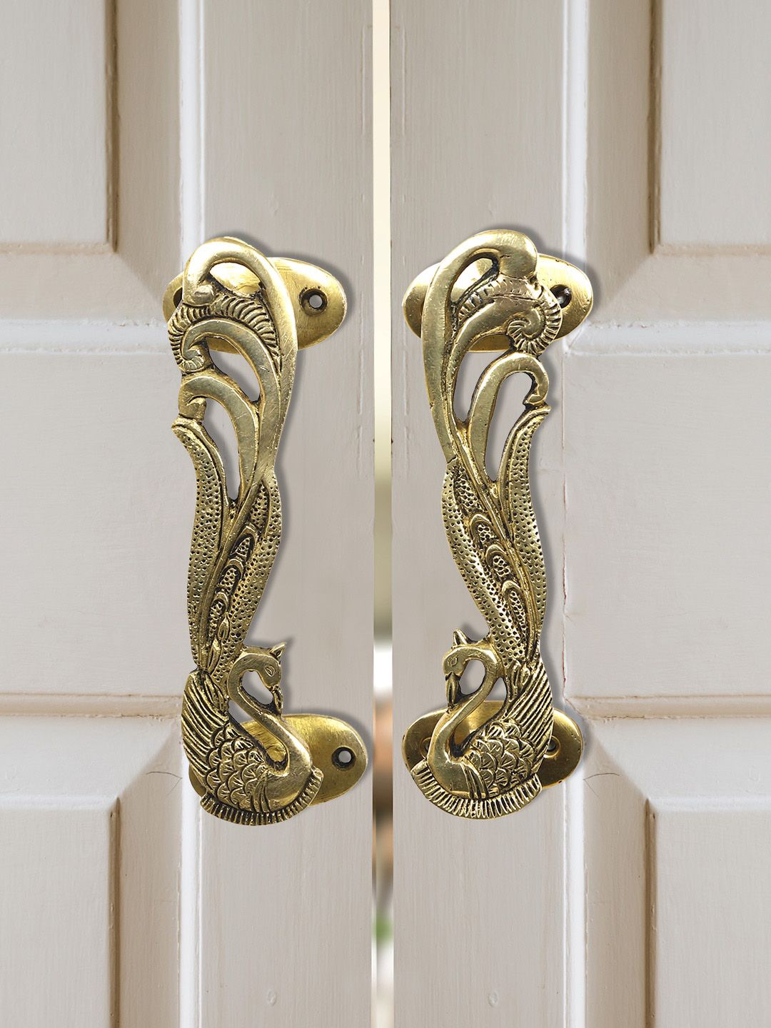 Imli Street Set Of 2 Gold-Toned Peacock Design Door Handles Price in India