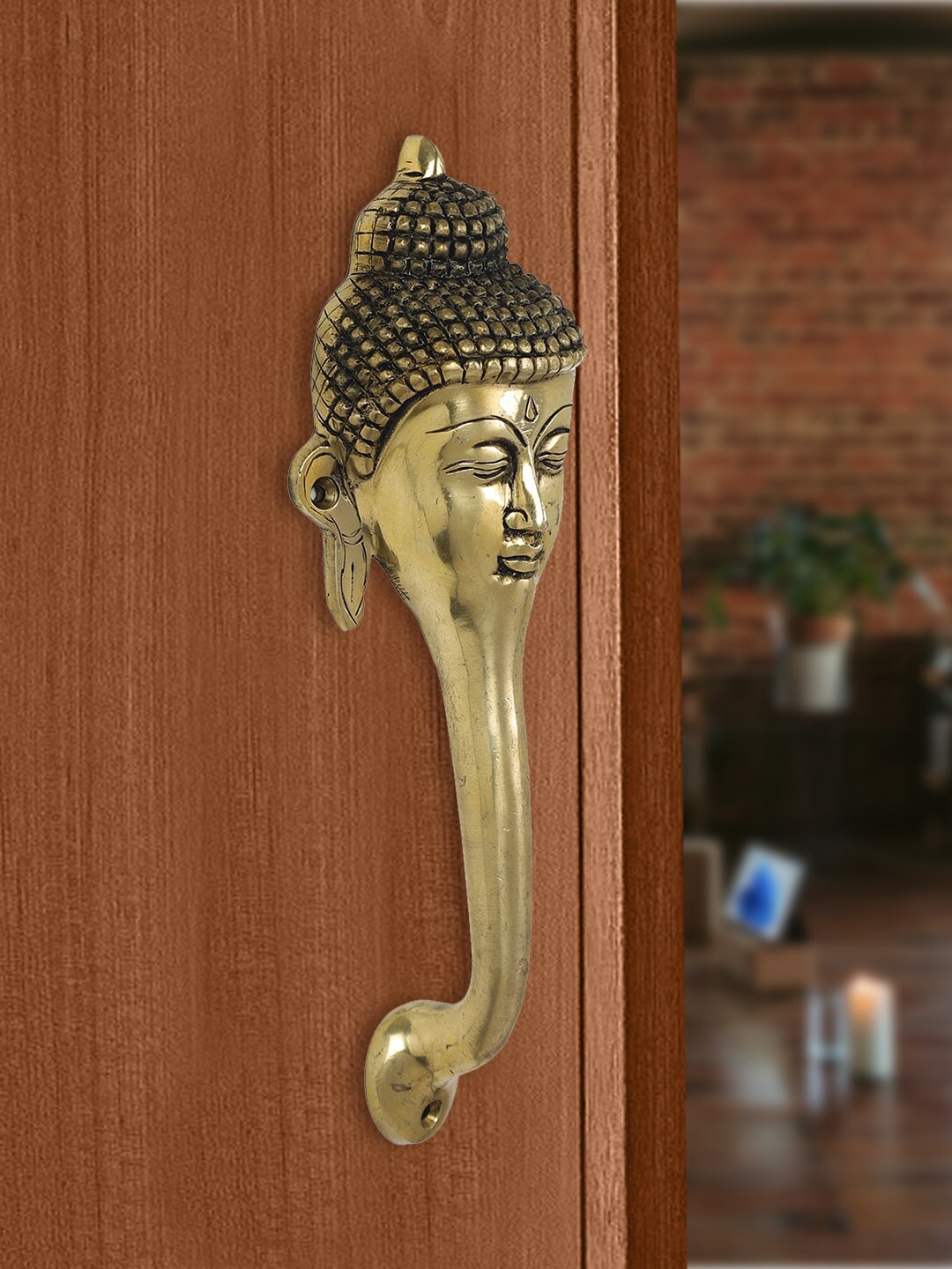 Imli Street Gold-Toned Budha Textured Brass Door Handle Price in India