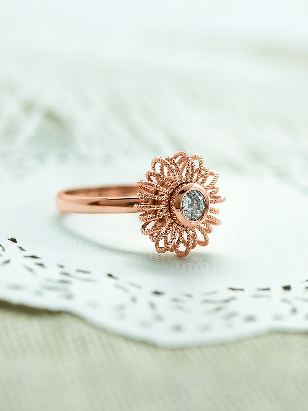 SILBERRY Rose Gold-Plated Bloom Adjustable Ring Price in India