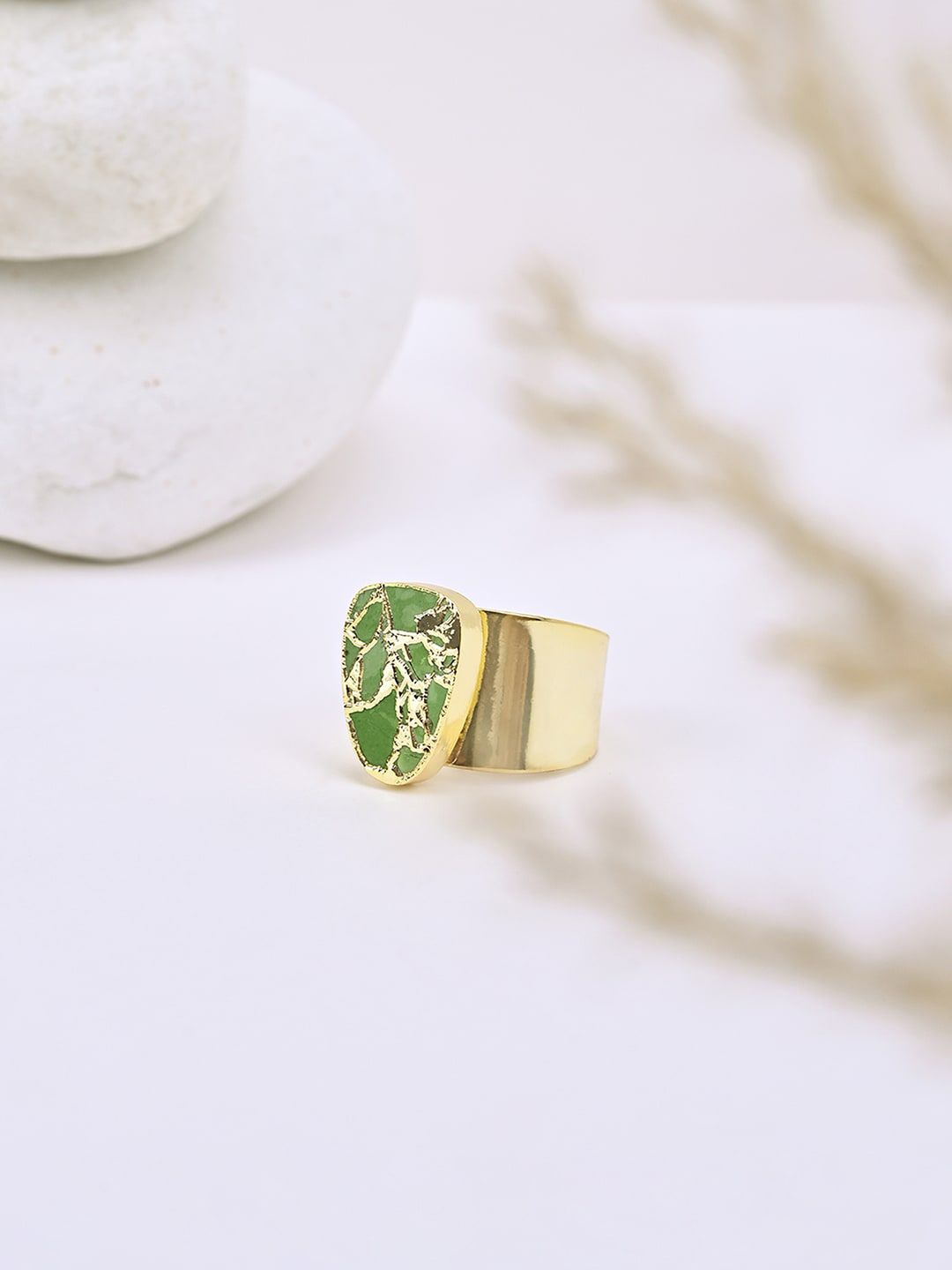 Mikoto by FableStreet Gold-Plated Green Quartz Stones Studded Finger Adjustable Ring Price in India