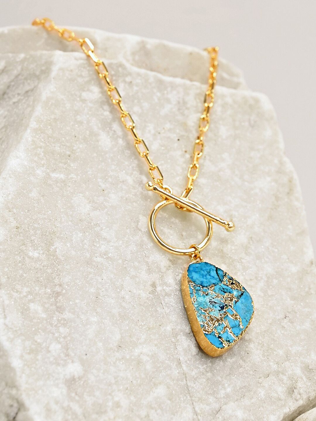 Mikoto by FableStreet Blue Brass Gold-Plated Necklace Chain Price in India