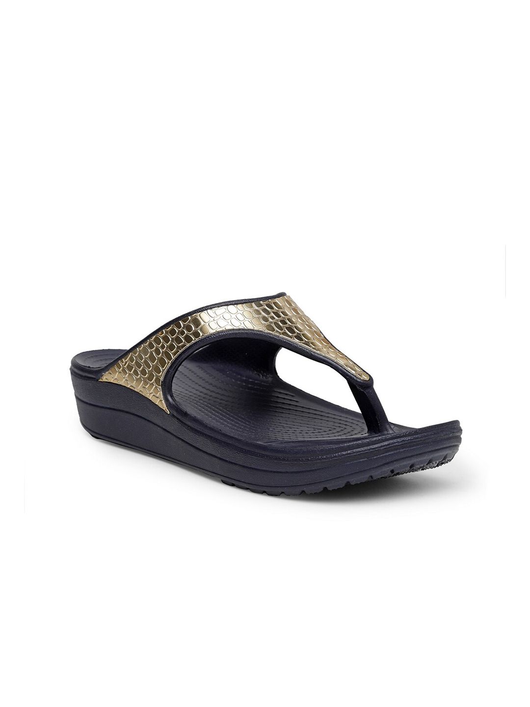 DA NATURO ITALY Women Navy Blue & Gold-Toned Thong Flip-Flops Price in India