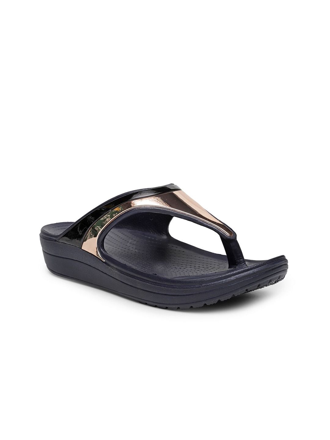 DA NATURO ITALY Women Blue & Gold-Toned Colourblocked Rubber Thong Flip-Flops Price in India