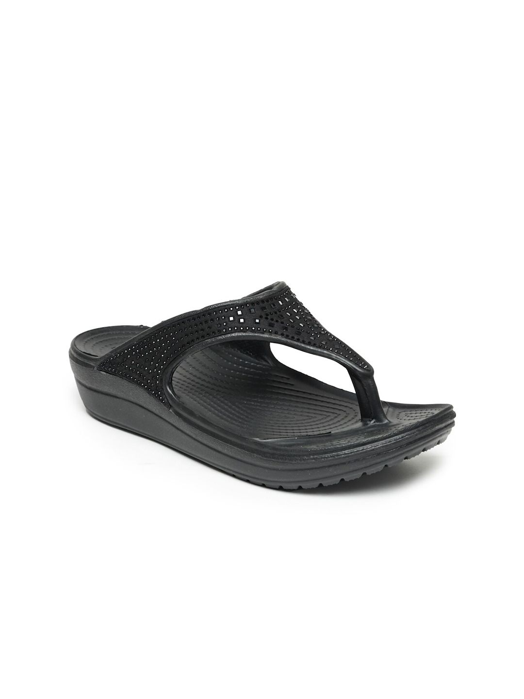 DA NATURO ITALY Women Black Embellished Rubber Thong Flip-Flops Price in India