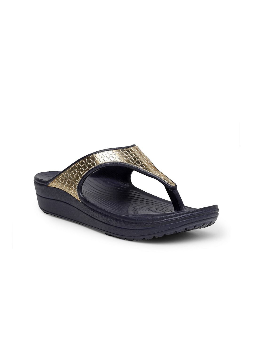 DA NATURO ITALY Women Bronze-Toned & Black Embellished Rubber Thong Flip-Flops Price in India