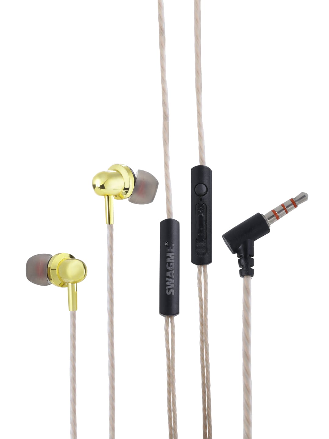 SWAGME Gold-Toned & Black Solid In-Ear Wired Earphones Price in India