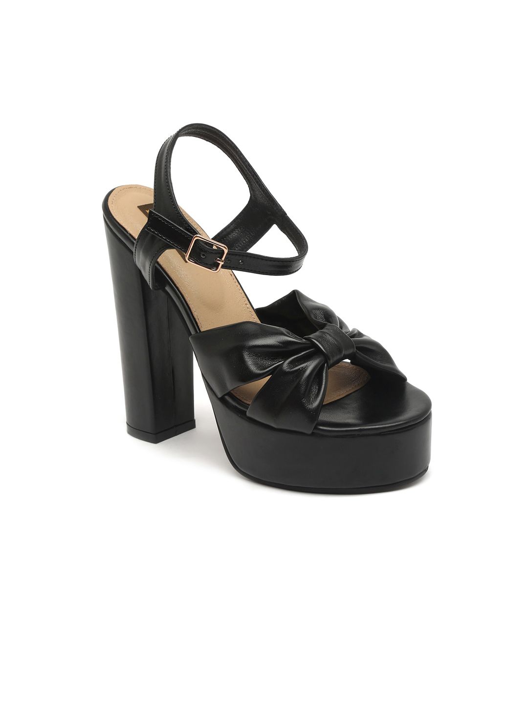 Flat n Heels Black Platform Sandals with Buckles Price in India