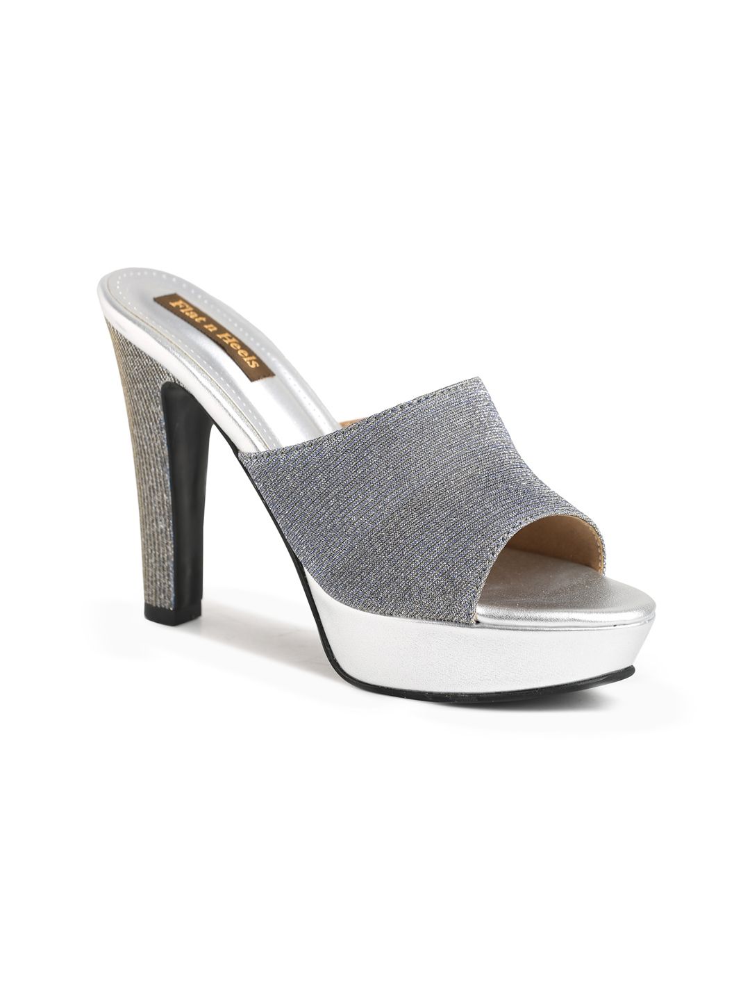 Flat n Heels Women Silver-Toned Textured Peep Toes Stiletto Price in India