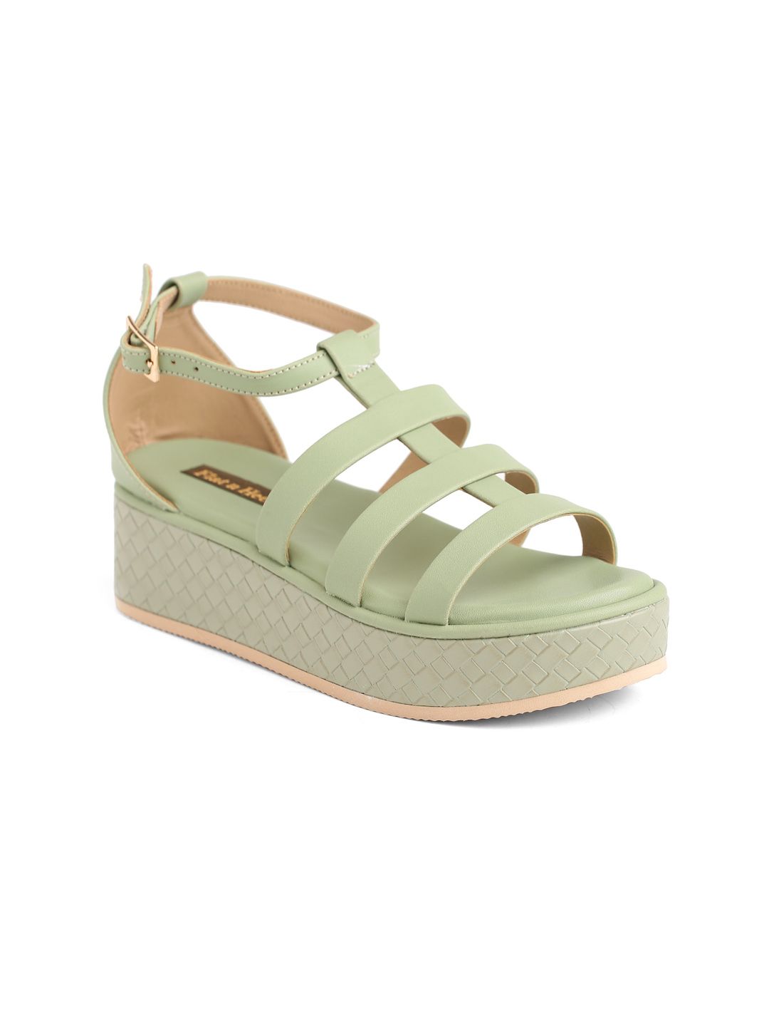 Flat n Heels Green Open Toe Wedges Price in India