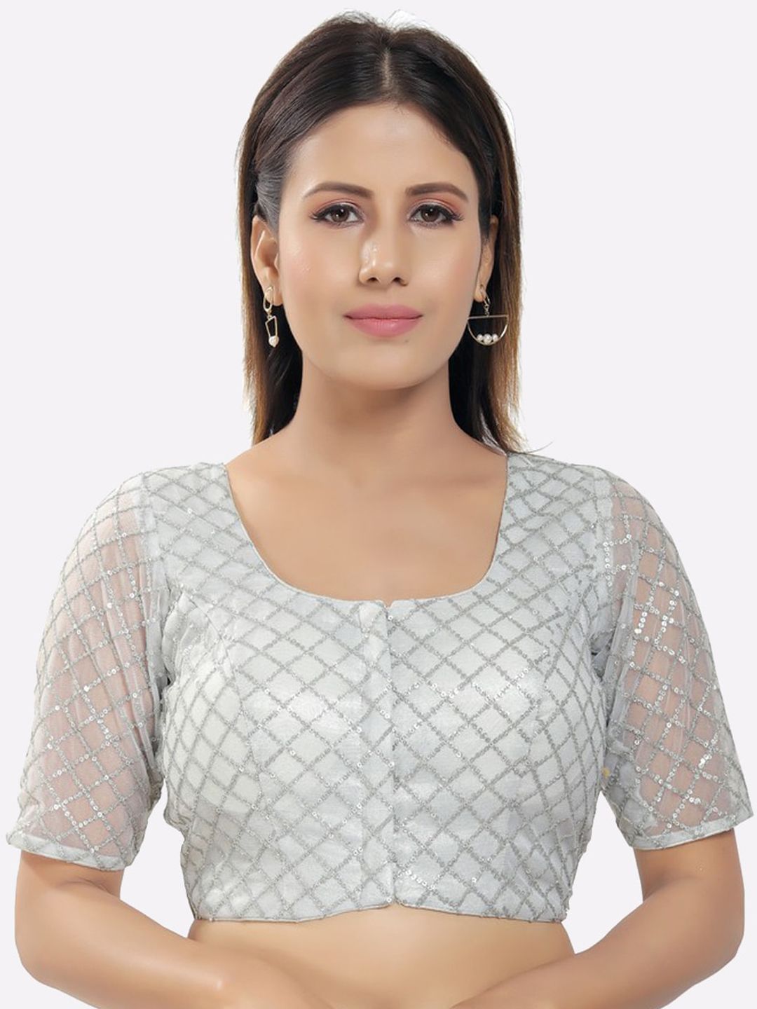 SALWAR STUDIO Women Silver Embellished Saree Blouse Price in India