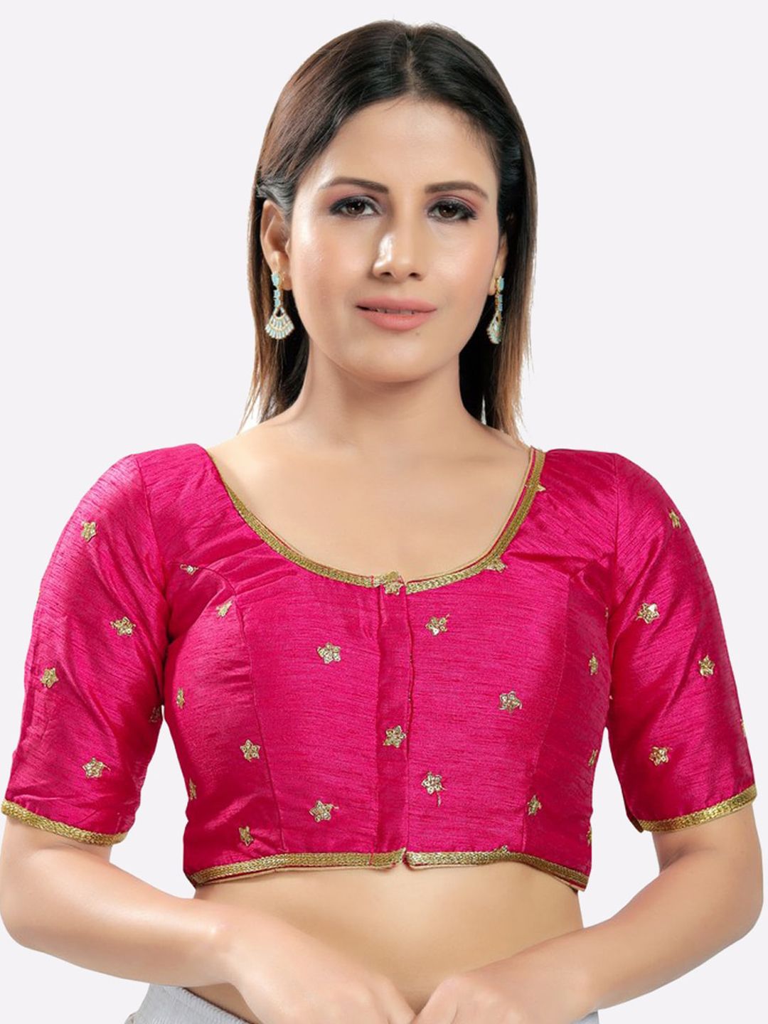 SALWAR STUDIO Women Pink Printed Brocade Saree Blouse Price in India