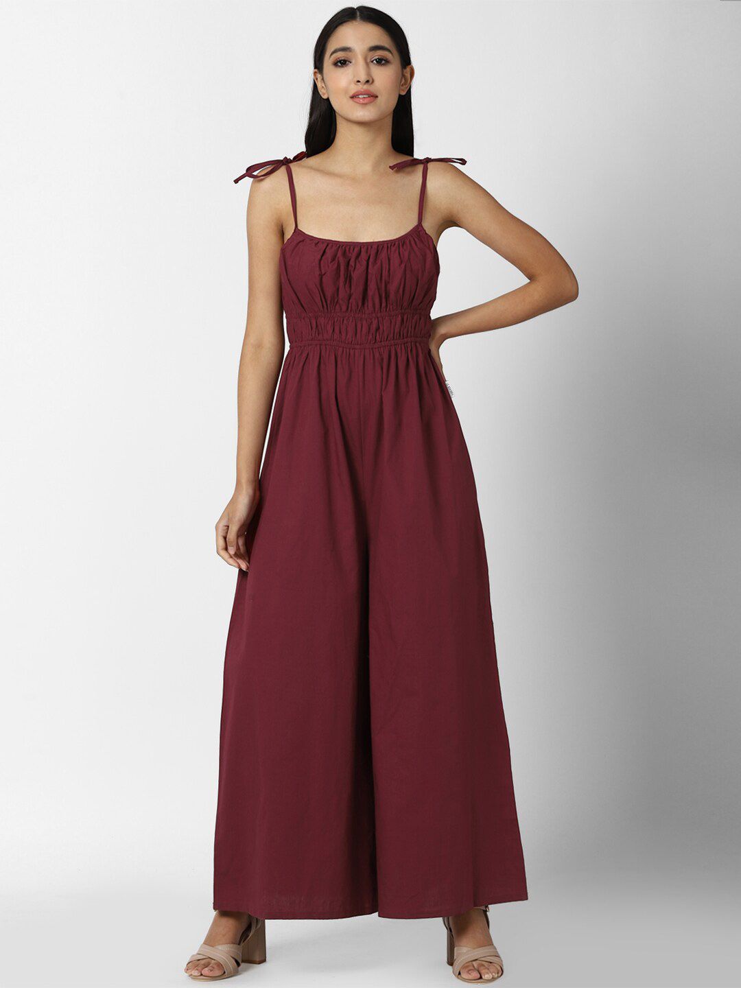FOREVER 21 Women Red Solid Basic Jumpsuit Price in India