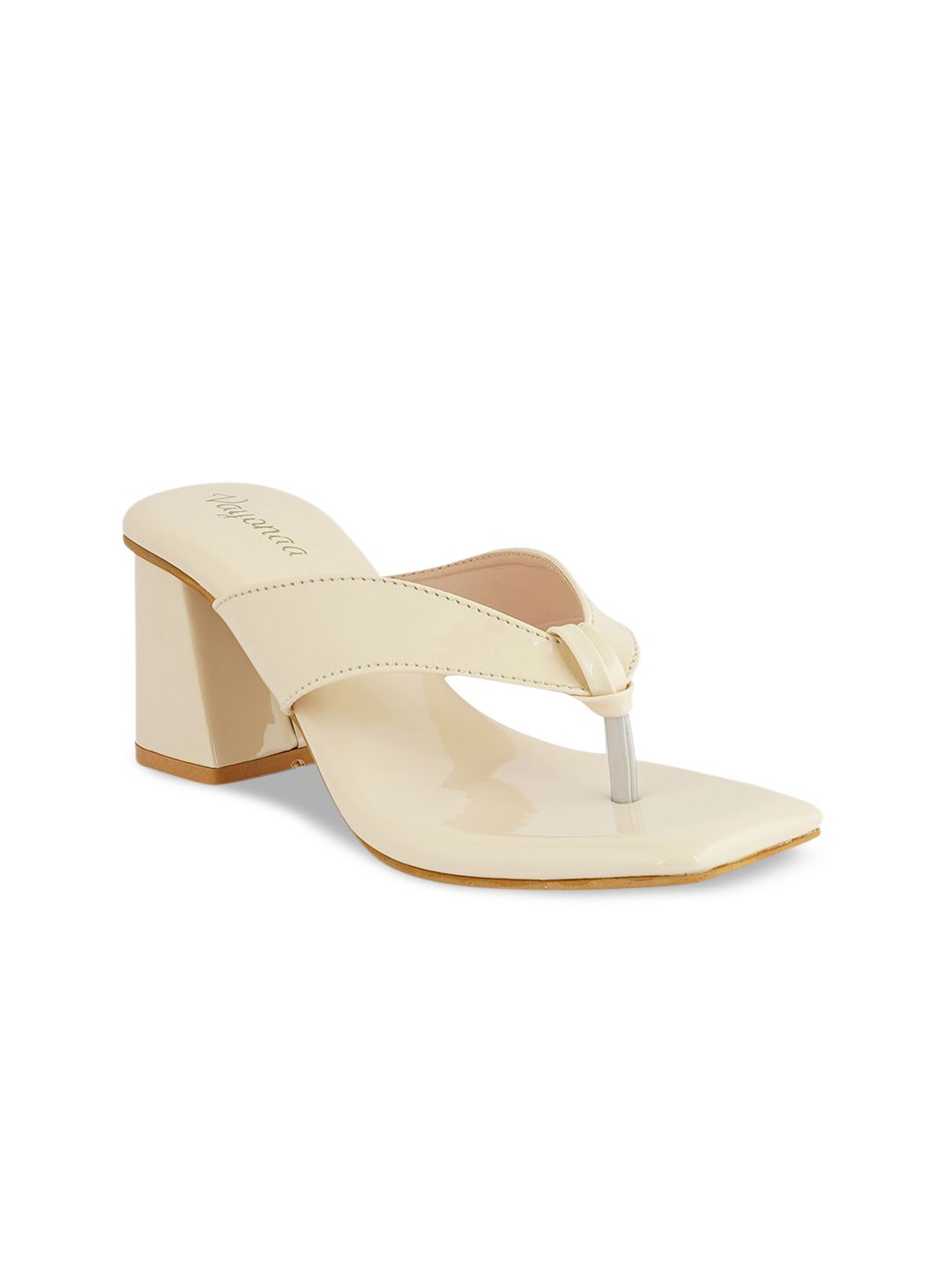 VAYONAA Cream-Coloured PU Block Sandals Price in India