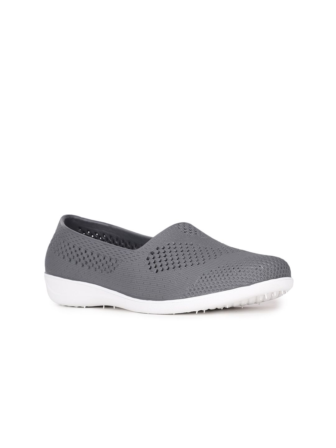 Bata Women Grey Ballerinas with Laser Cuts Flats