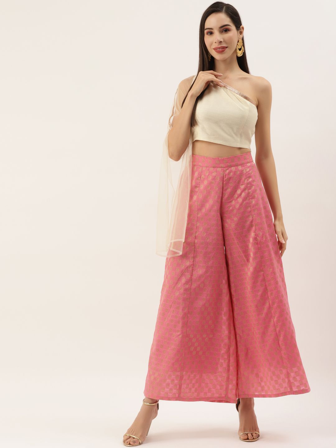 Aayna Women Pink & Off White Top With Palazzo Price in India