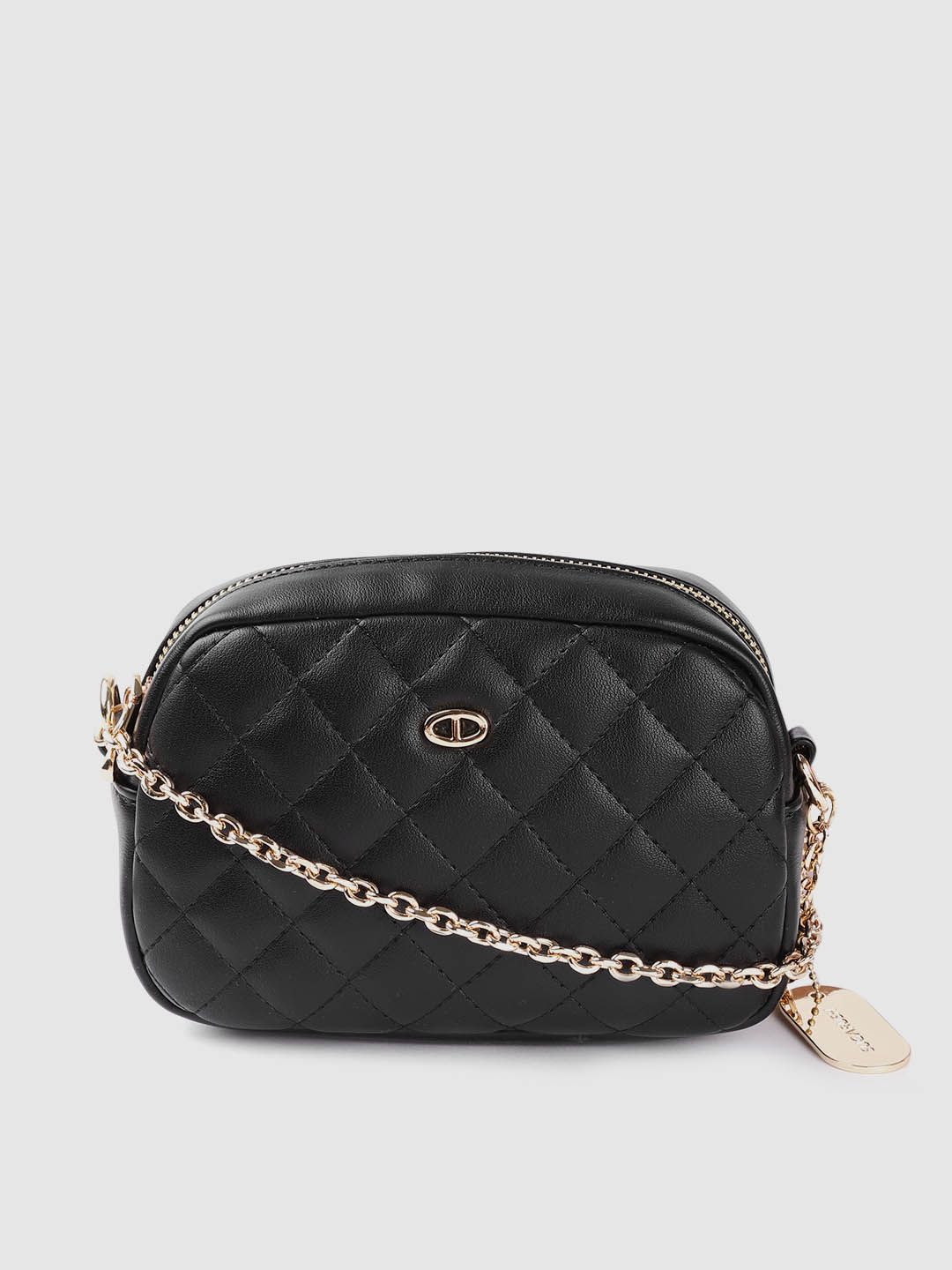 Sugarush Black Quilted PU Sling Bag Price in India