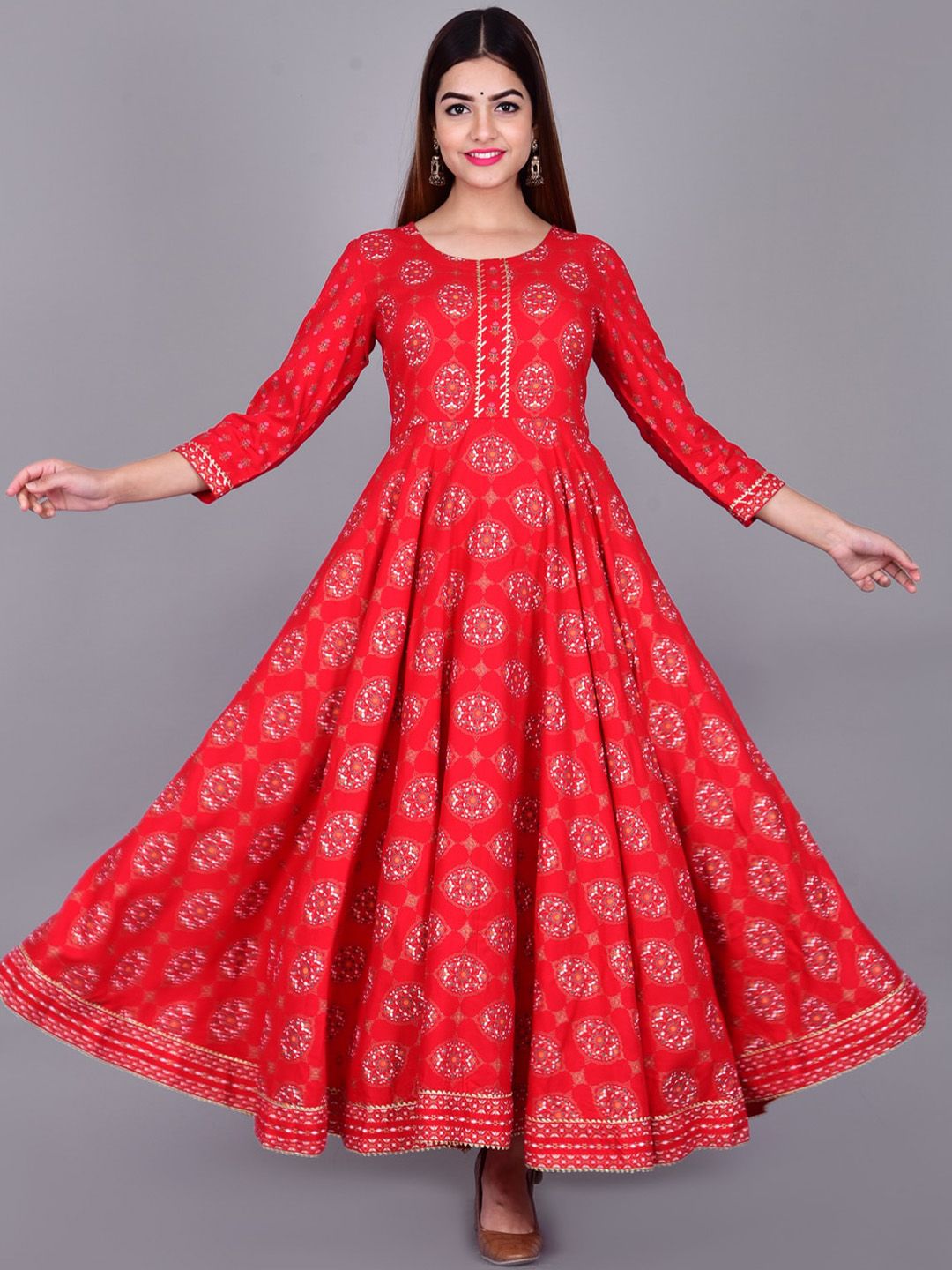 KALINI Women Red Printed Anarkali Kurta Price in India